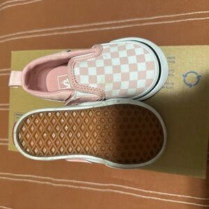 Vans Kids Pink and White Checkered Slip-On Shoes